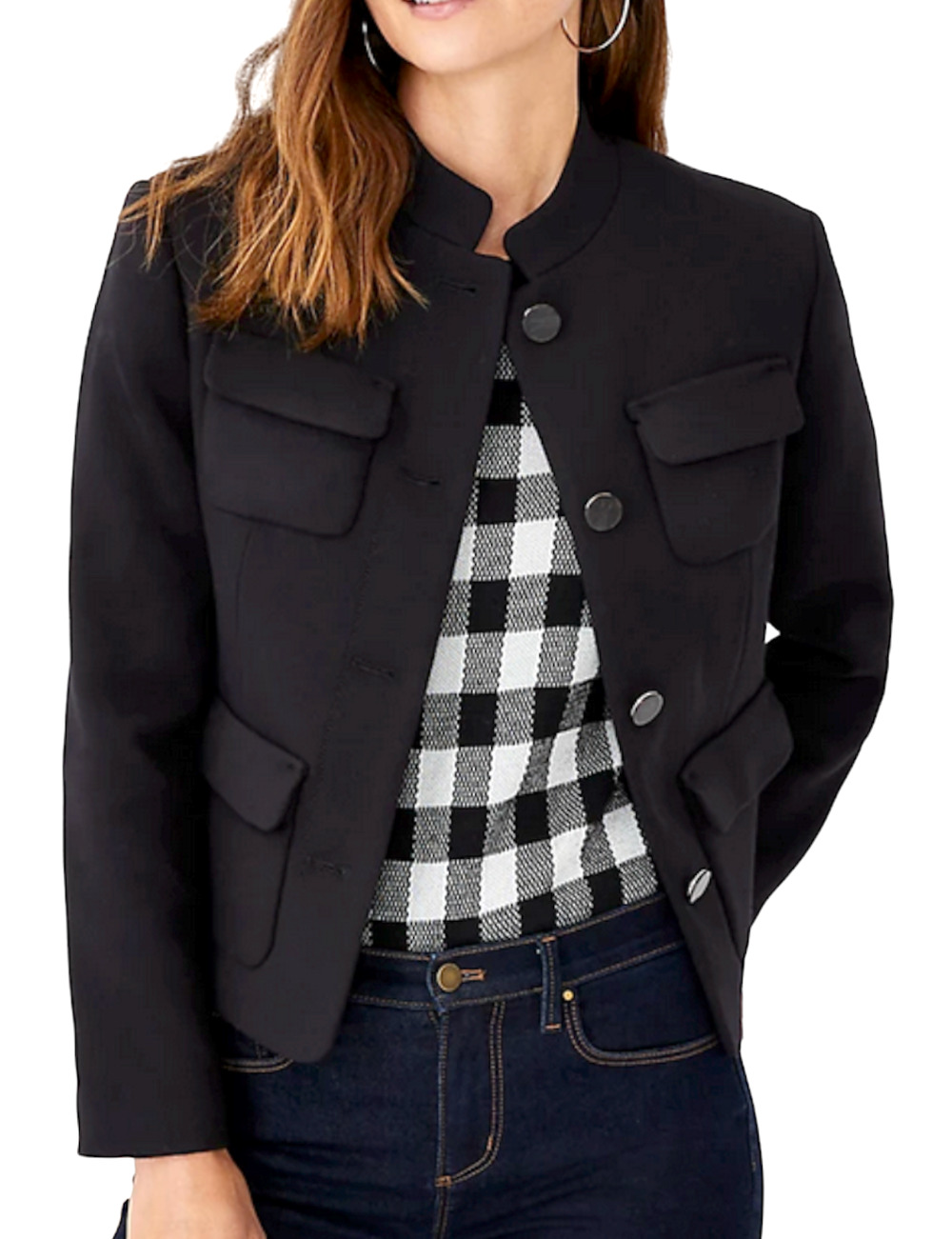 NEW ANN TAYLOR BLACK MOCK NECK PATCH POCKET JACKET SIZE 4